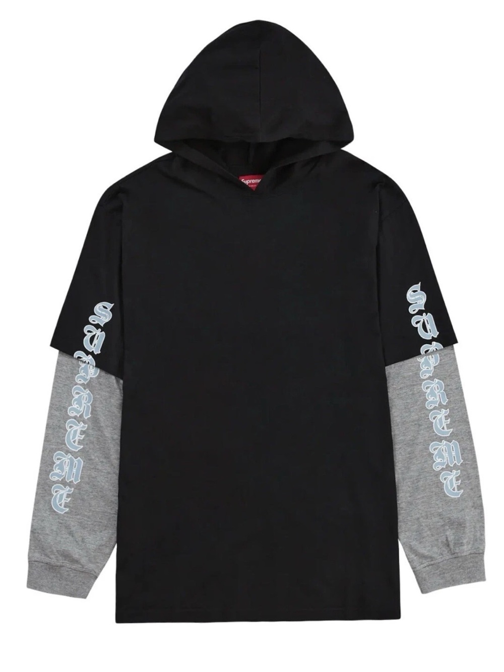 Supreme Black & Gray Layered Hoodie Tee with Script Sleeve Logo